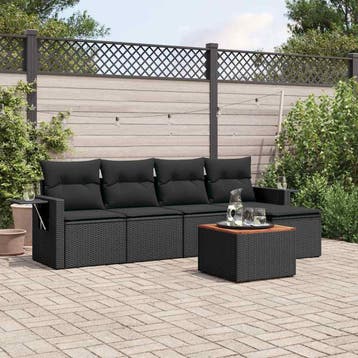 vidaXL 6-delige Loungeset met kussens poly rattan zwart, Verzenden, Nieuw, Loungeset