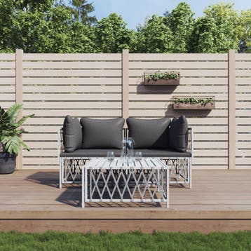 vidaXL 3-delige Loungeset met kussens staal wit, Verzenden, Nieuw, Rvs, Loungeset