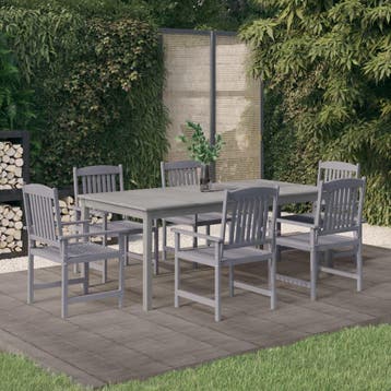vidaXL 7-delige Tuinset massief acaciahout grijs, Tuin en Terras, Verzenden, 6 zitplaatsen, Nieuw, Tuinset