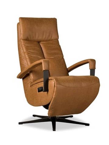 Relaxfauteuil Haaksbergen leder Cognac - Elektrisch + Accu, Nieuw, 75 tot 100 cm, Ophalen of Verzenden, Modern, stijlvol, tijdloos