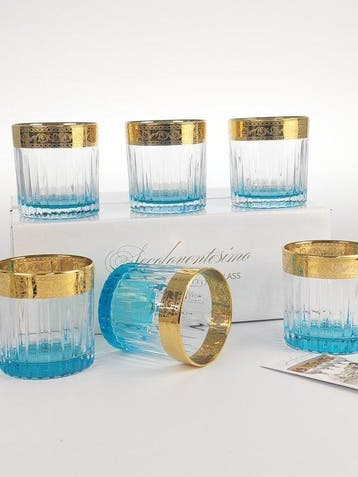 SECOLOVENTESIMO - Drinkservies (6) - Geen loodkristal Gold, Antiek en Kunst, Antiek | Meubels | Tafels