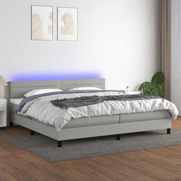 vidaXL Boxspring met matras en LED stof lichtgrijs 200x200, Verzenden, Overige maten, 200 cm, Nieuw