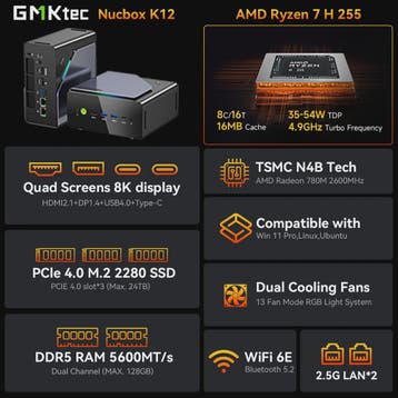 GMKtec K12 Mini PC: Krachtige AMD Ryzen 7 8745HS, Oculink, W, Verzenden, Nieuw