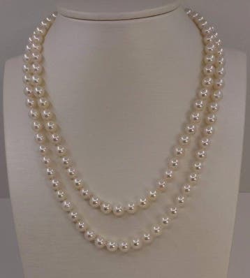 Halsketting 6x7 mm dubbele Akoya parels, Zilver, Nieuw