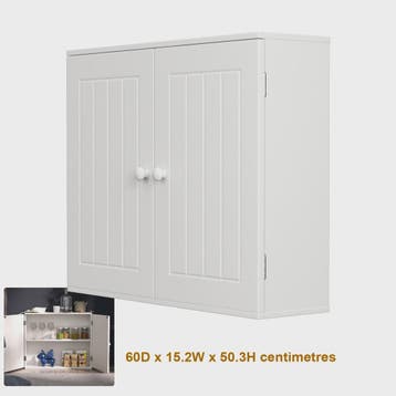 Houten Wandkast Badkamer met Dubbele Deuren - Wit - Ophangba, Verzenden, Nieuw