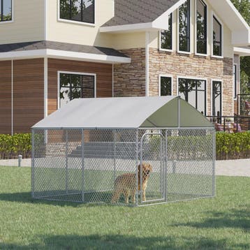 PawHut Grote Buitenren voor Honden met Dak - Gevl. Staal - 2, Dieren en Toebehoren, Hondenhokken, Verzenden, Nieuw