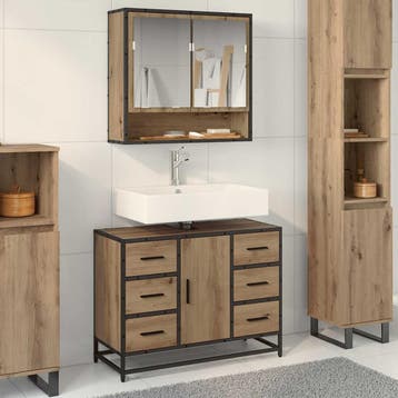 vidaXL Badkamerkast Artisan Eiken 80 x 33 x 60 cm Bewerkt, Verzenden, Nieuw, (Half)hoge kast