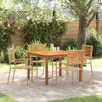 vidaXL Tuin eettafelset 5 st Beige Massief Acaciahout, Verzenden, Nieuw, 5 zitplaatsen