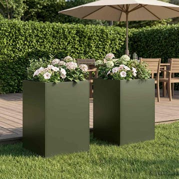 vidaXL Plantenbak 2 st Olijfgroen 50 x 50 x 75 cm, Verzenden, Minder dan 60 cm, Nieuw, Metaal