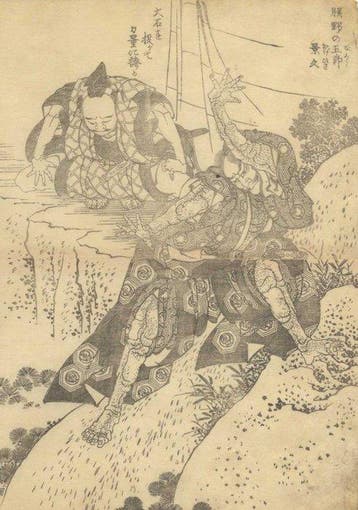 Matano no Gor Kagehisa - originele Hokusai-prent - ca.1850, Antiek en Kunst