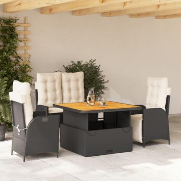 vidaXL 4-delige Tuinset met kussens poly rattan zwart, Tuin en Terras, Verzenden, Nieuw, Tuinset