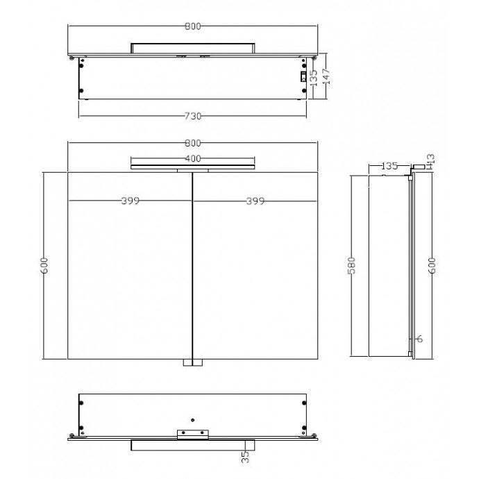 Spiegelkast Met Led Verlichting 80X60 Aluminium, Huis en Inrichting, Woonaccessoires | Spiegels, Ophalen of Verzenden