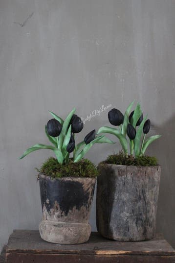 Namaak real touch tulpen in potje Black 22 cm, Huis en Inrichting, Ophalen of Verzenden, Nieuw