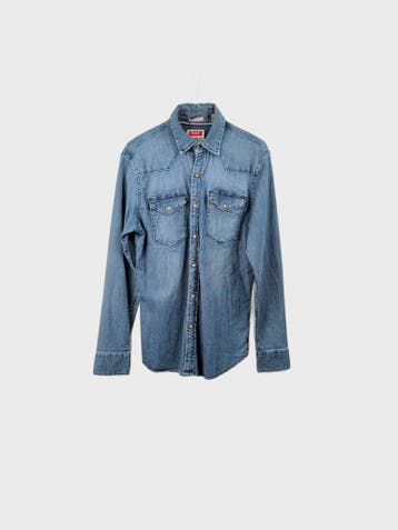 Wrangler Overhemd Heren maat S Blauw Vintage, Ophalen of Verzenden, Zo goed als nieuw, Blauw, Wrangler