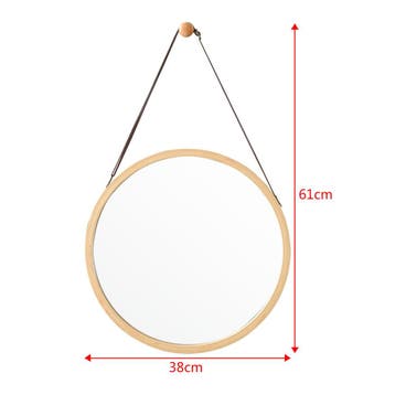 [en.casa] Passpiegel Bykle bamboe hangend rond Ø38 cm houtkl, Verzenden, Nieuw