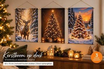 Kerstboom op doek – Kerst Wanddoek 50x75 cm – 3 Designs, Diversen, Verzenden, Nieuw