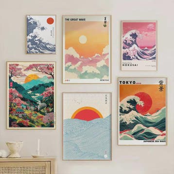 Japanse Canvas Print: Iconische Fuji & Golven - Retro Landsc, Verzenden, Nieuw