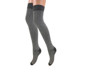 Overknee kousen - Grafisch - Visnet - Grijs/Zwart, Verzenden, Nieuw