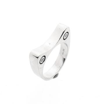 Witgouden kattenoren ring met diamanten; 0,08 ct., 18 tot 19, Gebruikt, Ophalen of Verzenden, Met edelsteen