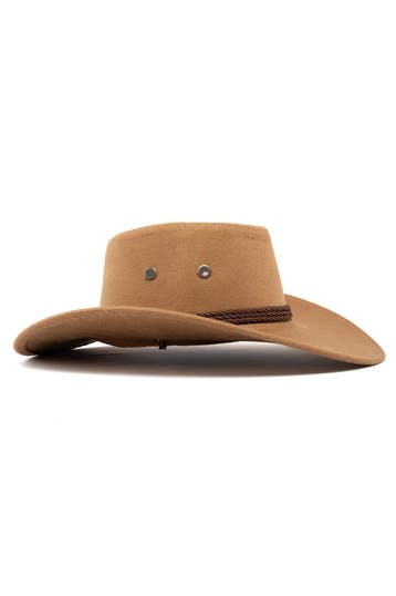KIMU® Cowboyhoed Lichtbruin Suedelook Lichtgewicht PU Suede, Ophalen of Verzenden, Nieuw, Overige maten, Carnaval
