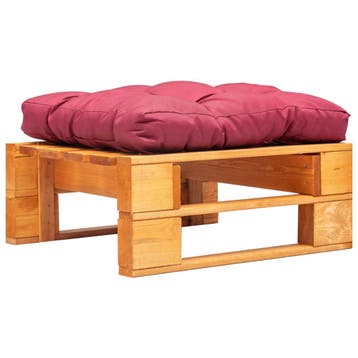 vidaXL Tuinpoef met rood kussen pallet hout honingbruin, Verzenden, Nieuw