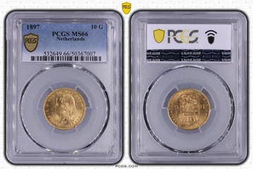 Gouden Wilhelmina 10 gulden 1897 MS66 losse parels PCGS, Verzenden, Goud, Koningin Wilhelmina, Losse munt