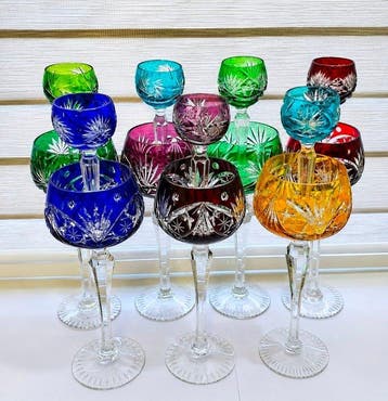 Bohême - Drinkset - geslepen kristal - 14 vintage kristallen