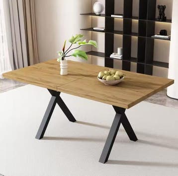Eettafel Kruispoten – Eiken Hout en Zwart Metaal 140×80cm, 100 tot 150 cm, Verzenden, Eikenhout, Nieuw