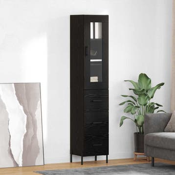 vidaXL Highboard Zwart Eiken 34,5 x 34 x 180 cm Bewerkt hout, Minder dan 50 cm, Verzenden, Nieuw, Minder dan 100 cm