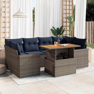 vidaXL 7-delige Loungeset met kussens poly rattan grijs, Verzenden, Nieuw, Loungeset