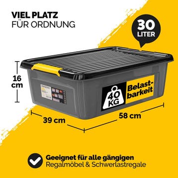 Opbergbox Grijs/Antraciet 58x39x16cm stapelbaar 30L, Verzenden, Nieuw