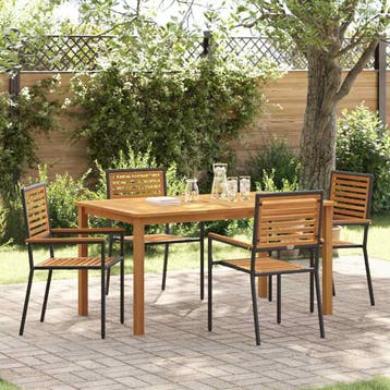 vidaXL Tuin eettafelset 5 st Zwart Massief Acaciahout, Verzenden, Nieuw, 5 zitplaatsen
