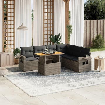 vidaXL 7-delige Loungeset met kussens poly rattan grijs, Tuin en Terras, Tuinsets en Loungesets, Verzenden, Nieuw, Loungeset