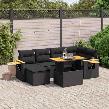 vidaXL 7-delige Loungeset met kussens poly rattan zwart, Verzenden, Nieuw, Loungeset