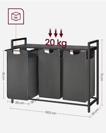 3-Vaks Wasmand met Plank – Uitschuifbare Waszakken en Frame, Verzenden, Nieuw