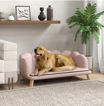 Roze Hondenbank – Stoffen Hoes, Rugleuning en Houten Poten, Verzenden, Nieuw