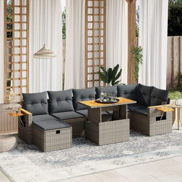 vidaXL 8-delige Loungeset met kussens poly rattan grijs, Verzenden, Nieuw, Loungeset