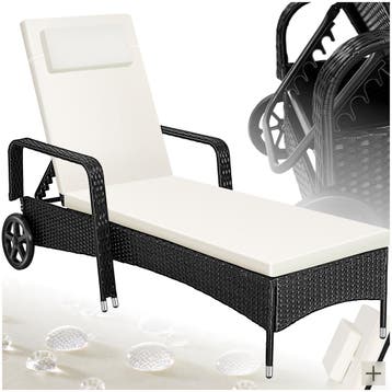 Wicker ligbed met wielen - zwart/beige, Verzenden, Nieuw