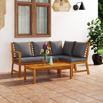 vidaXL 4-delige Loungeset met kussens massief acaciahout, Verzenden, Nieuw, Hardhout, Loungeset