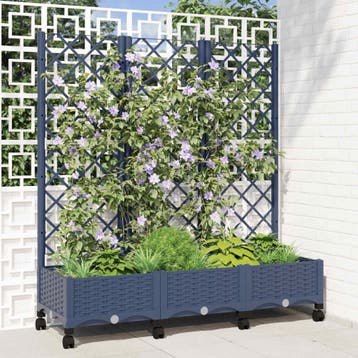 vidaXL Tuinplantbak met schutting en wielen Blauw Grijs PP, Verzenden, Nieuw, Minder dan 60 cm
