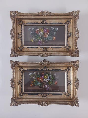 Lijst (2) - Hout - Zilver en zwart gegraveerd