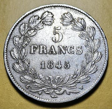 Frankrijk. Louis Philippe I. 5 Francs 1845-W, Lille (Zonder