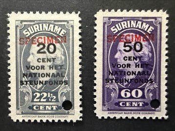 Suriname 1945 - Koningin Wilhelmina SPECIMEN en, Gestempeld