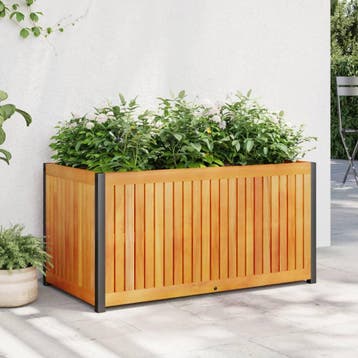 vidaXL Plantenbak 85x45x44 cm massief acaciahout en staal, Verzenden, Nieuw, Hout