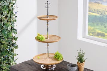 Decoratieve taartschaal PURE NATURE 68cm zilver mangohout, Ophalen of Verzenden, Nieuw