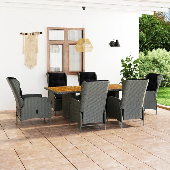 vidaXL 7-delige Tuinset met kussens poly rattan lichtgrijs, Tuin en Terras, Tuinsets en Loungesets, Tuinset, Nieuw, 6 zitplaatsen