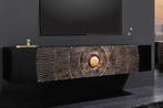 Hangende TV lowboard GOLDEN SUNSET 160cm mangohout zwart met, Ophalen of Verzenden, Nieuw