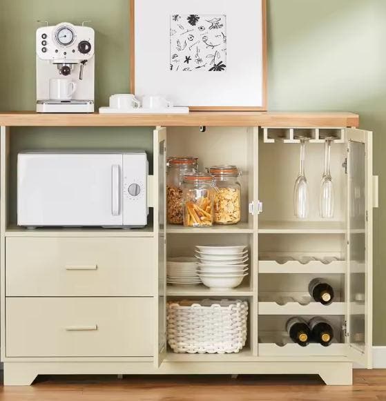 Groene Buffetkast met Glazen Deuren – 120x90 cm Houtlook, Huis en Inrichting, Keuken | Keukenelementen, Nieuw, Verzenden