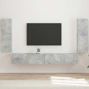 vidaXL TV Wandkast Set 4 st Beton Grijs Bewerkt hout, Minder dan 50 cm, Verzenden, 100 tot 150 cm, Nieuw