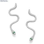Zilveren slang oorbellen met witte en groen CZ, Verzenden, Nieuw, Zilver